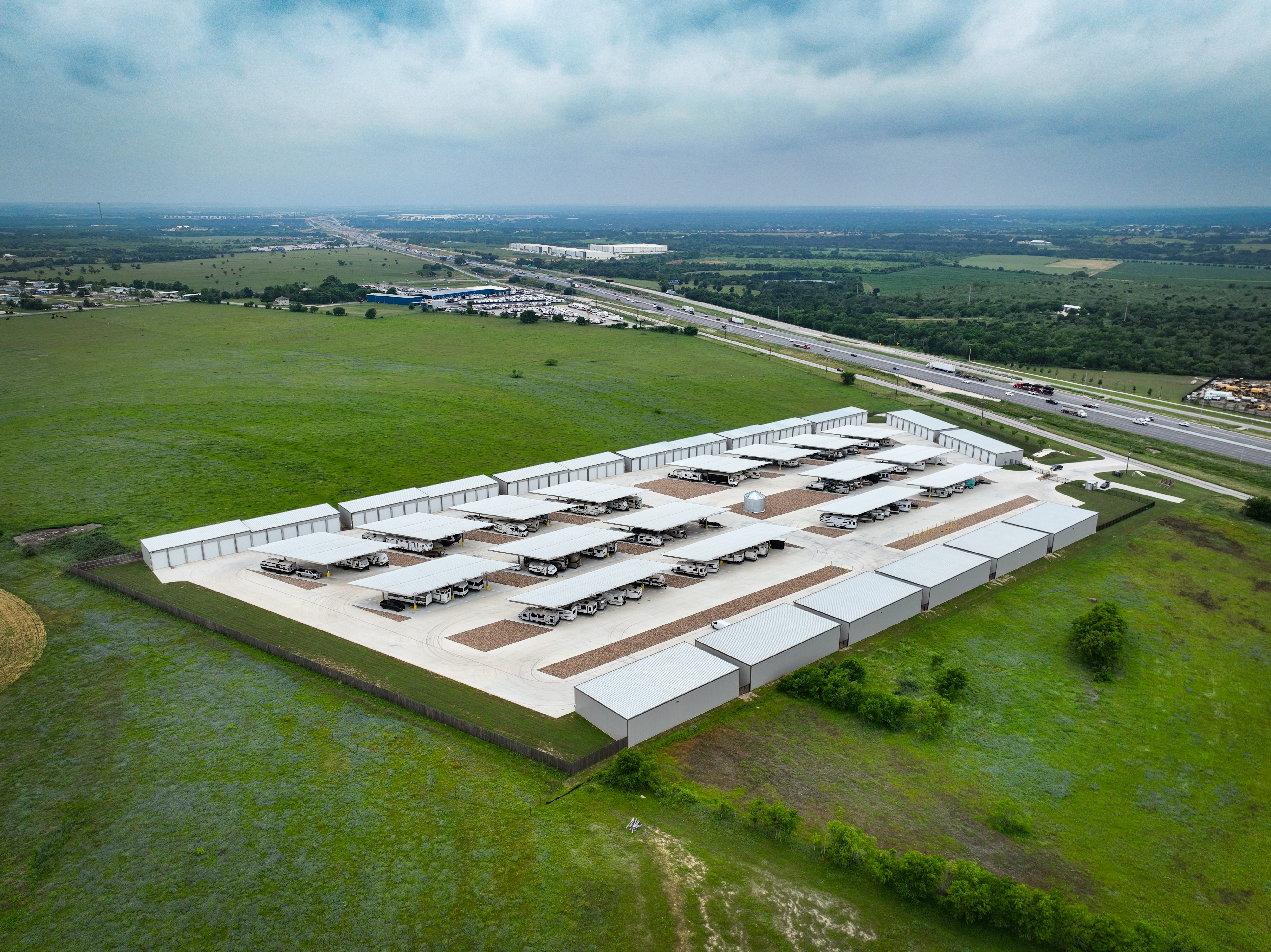 Aerial Photo Covered Enclosed Boat and RV Storage Georgetown TX